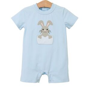 Light Blue Baby Short Romper with Bunny Applique